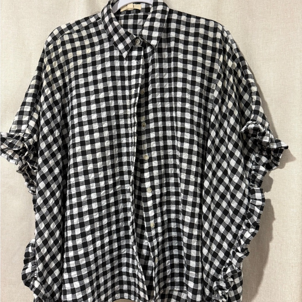 💝Easel 💝Monochrome Checkered Blouse/poncho